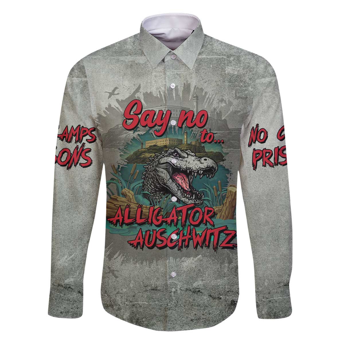 Say No To Alligator Auschwitz Family Matching Off The Shoulder Long Sleeve Dress and Hawaiian Shirt - Wonder Print Shop