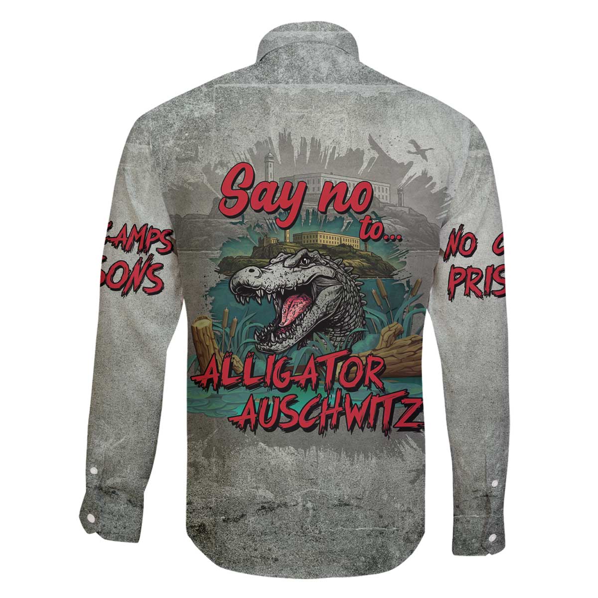 Say No To Alligator Auschwitz Family Matching Off The Shoulder Long Sleeve Dress and Hawaiian Shirt - Wonder Print Shop