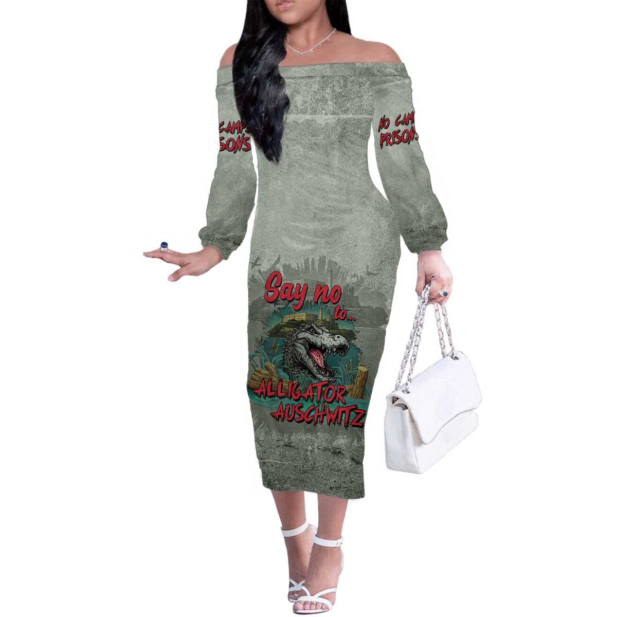 Say No To Alligator Auschwitz Family Matching Off The Shoulder Long Sleeve Dress and Hawaiian Shirt - Wonder Print Shop
