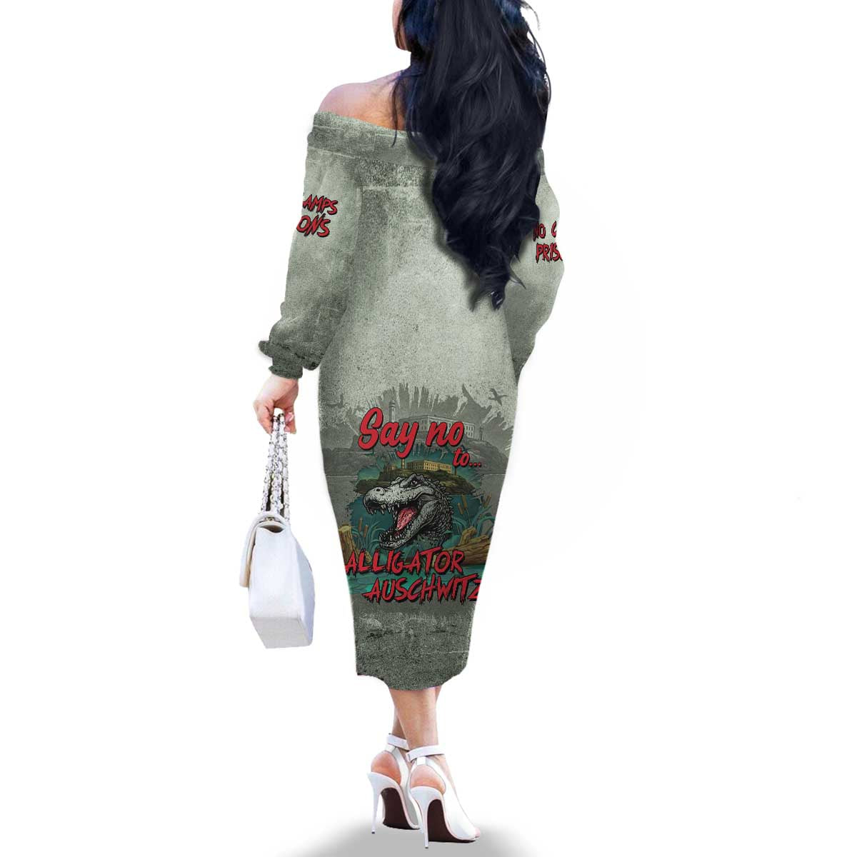 Say No To Alligator Auschwitz Family Matching Off The Shoulder Long Sleeve Dress and Hawaiian Shirt - Wonder Print Shop