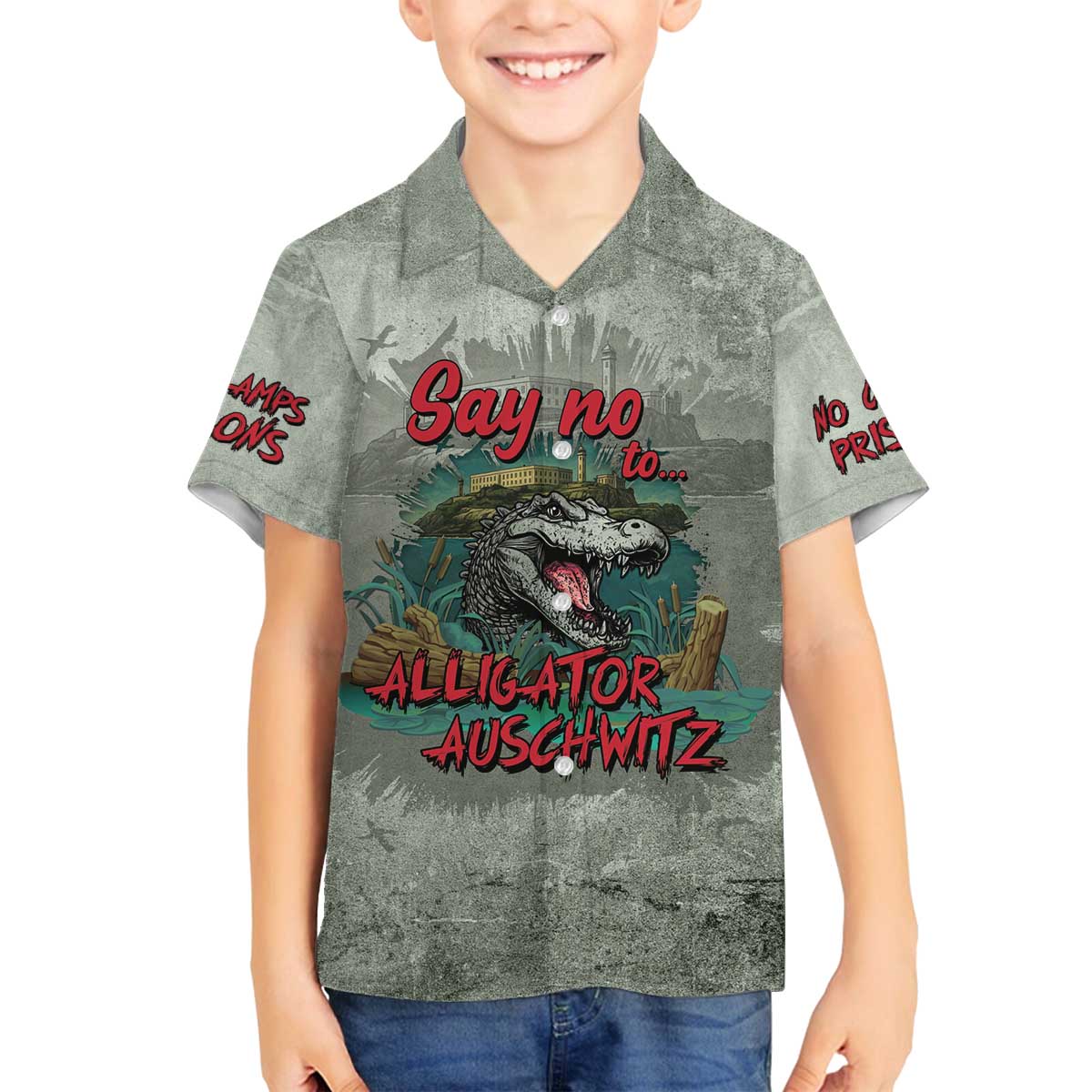 Say No To Alligator Auschwitz Family Matching Off The Shoulder Long Sleeve Dress and Hawaiian Shirt - Wonder Print Shop