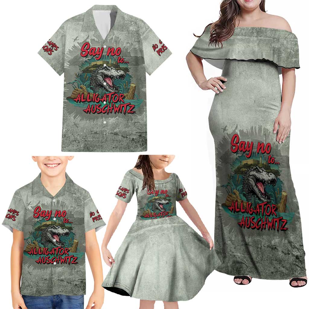 Say No To Alligator Auschwitz Family Matching Off Shoulder Maxi Dress and Hawaiian Shirt - Wonder Print Shop