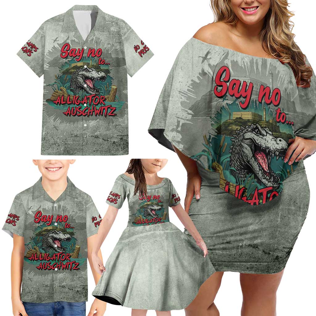 Say No To Alligator Auschwitz Family Matching Off Shoulder Short Dress and Hawaiian Shirt - Wonder Print Shop