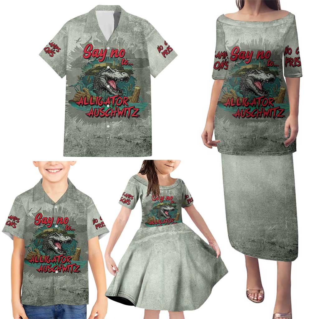 Say No To Alligator Auschwitz Family Matching Puletasi and Hawaiian Shirt - Wonder Print Shop