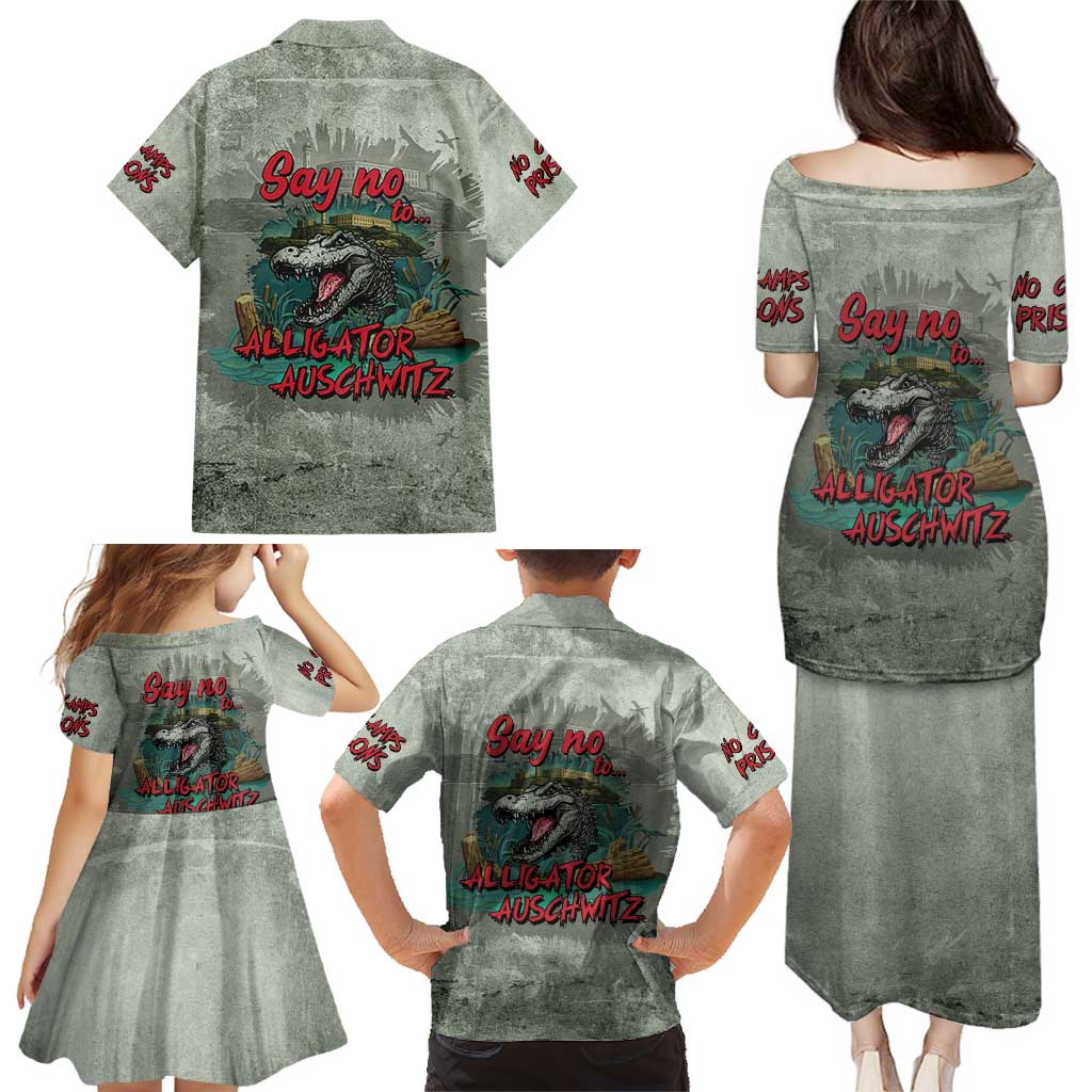 Say No To Alligator Auschwitz Family Matching Puletasi and Hawaiian Shirt - Wonder Print Shop