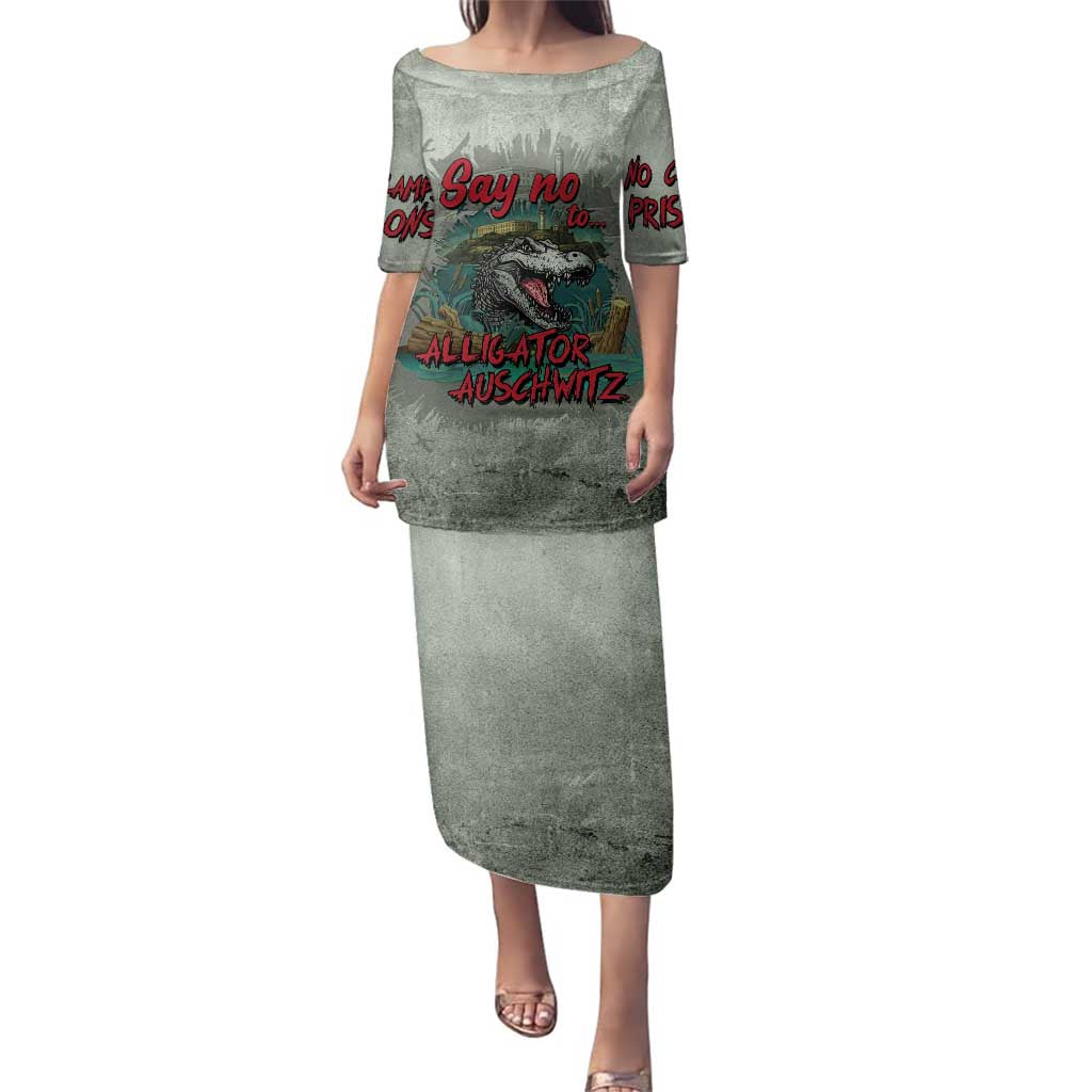 Say No To Alligator Auschwitz Family Matching Puletasi and Hawaiian Shirt - Wonder Print Shop