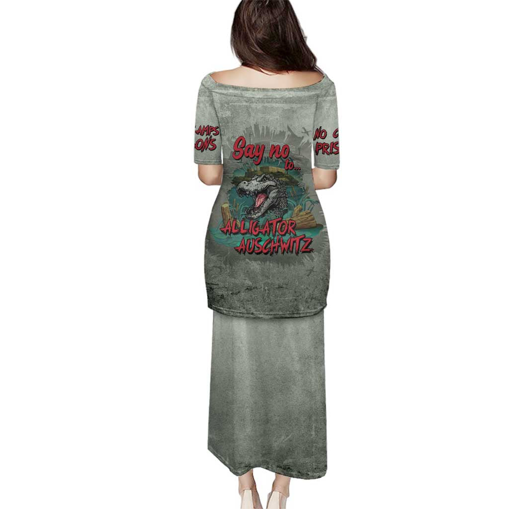 Say No To Alligator Auschwitz Family Matching Puletasi and Hawaiian Shirt - Wonder Print Shop