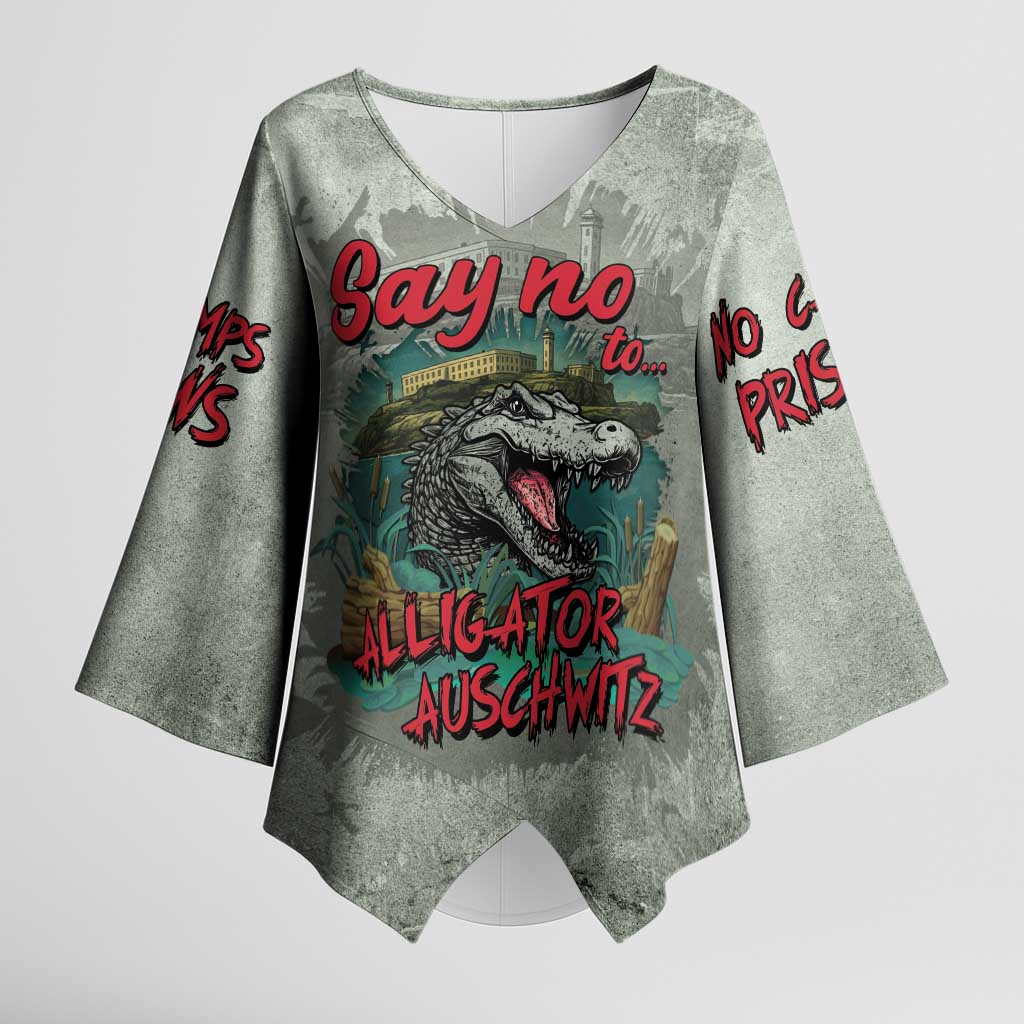 Say No To Alligator Auschwitz Kimono Sleeve Blouse - Wonder Print Shop