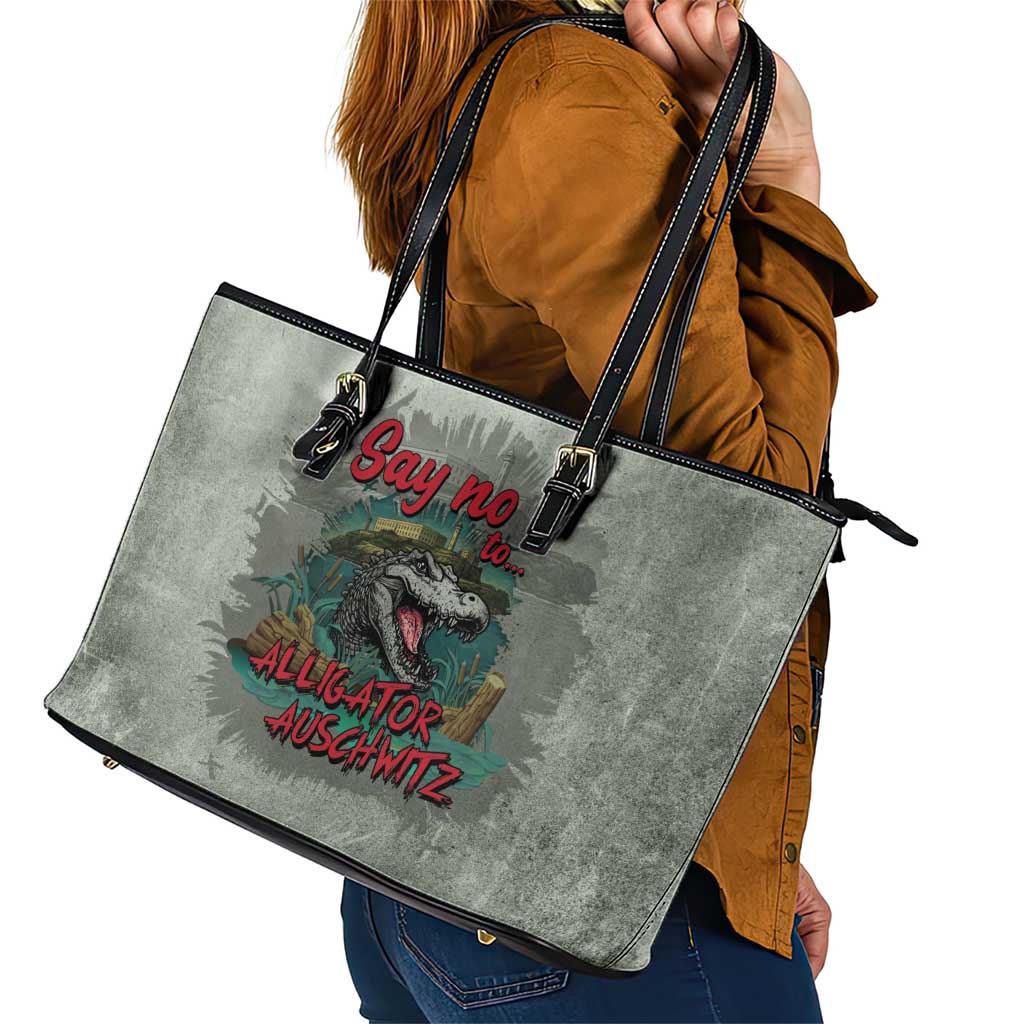 Say No To Alligator Auschwitz Leather Tote Bag - Wonder Print Shop