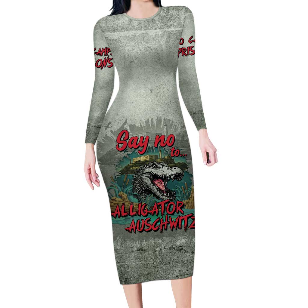 Say No To Alligator Auschwitz Long Sleeve Bodycon Dress - Wonder Print Shop