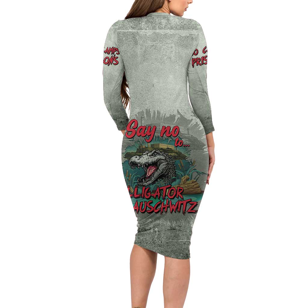 Say No To Alligator Auschwitz Long Sleeve Bodycon Dress - Wonder Print Shop