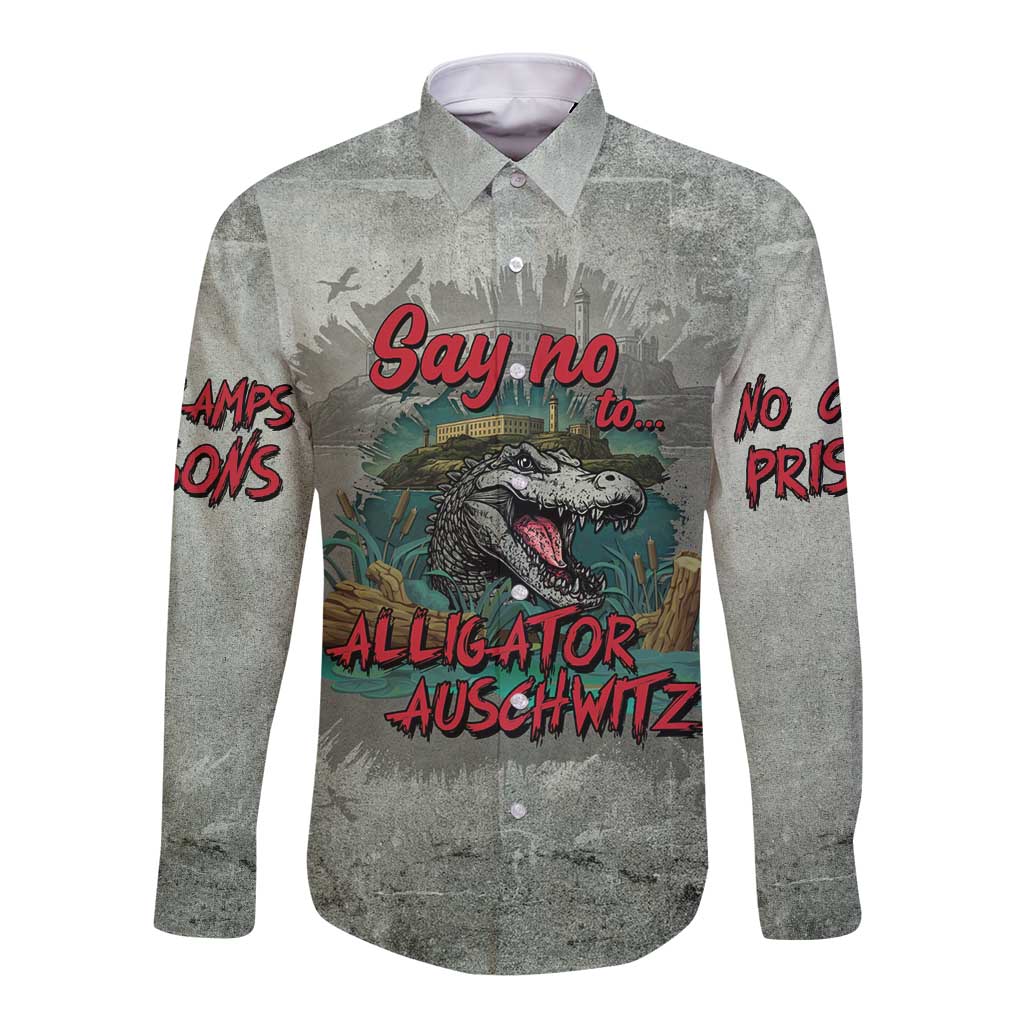 Say No To Alligator Auschwitz Long Sleeve Button Shirt - Wonder Print Shop