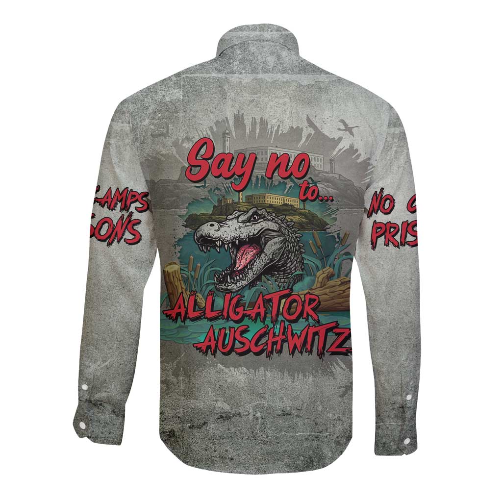 Say No To Alligator Auschwitz Long Sleeve Button Shirt - Wonder Print Shop