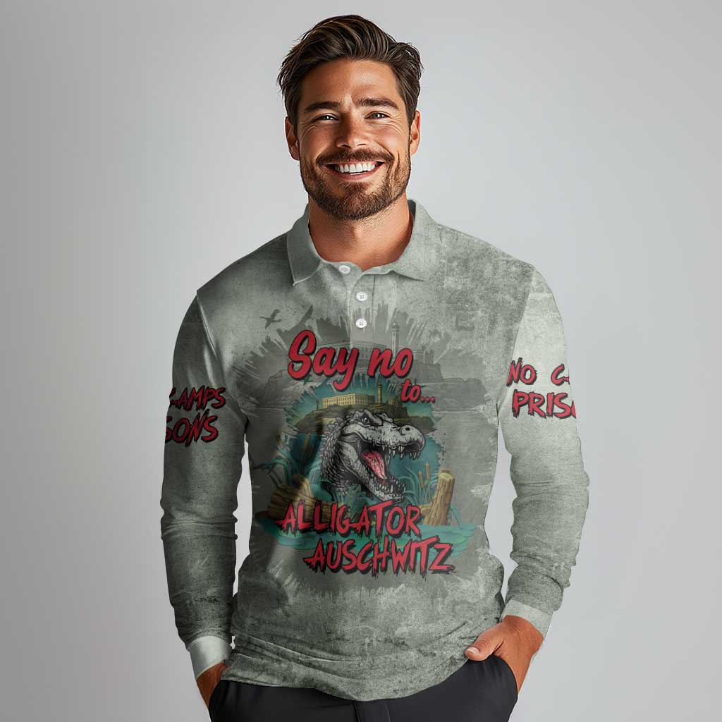 Say No To Alligator Auschwitz Long Sleeve Polo Shirt - Wonder Print Shop
