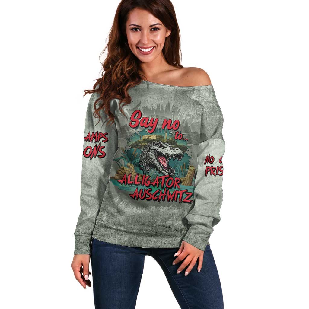 Say No To Alligator Auschwitz Off Shoulder Sweater - Wonder Print Shop