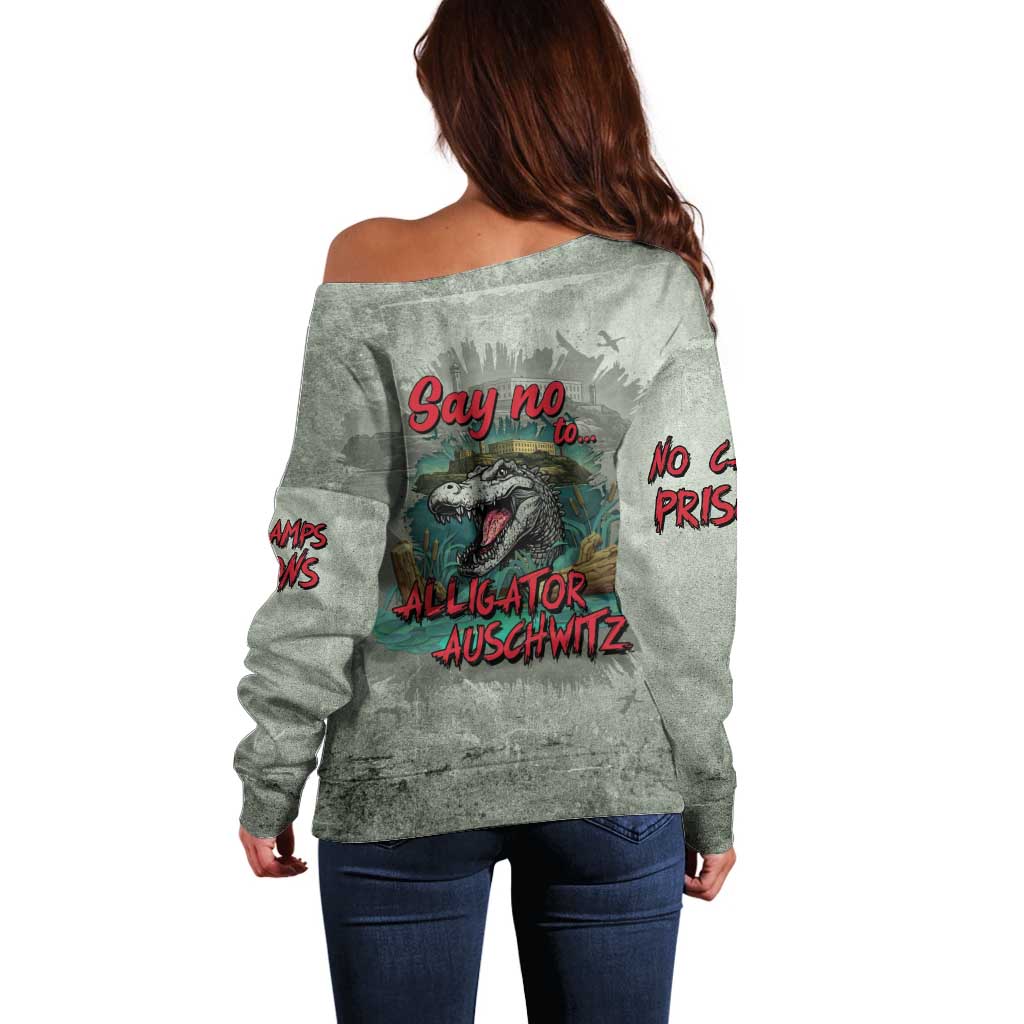 Say No To Alligator Auschwitz Off Shoulder Sweater - Wonder Print Shop