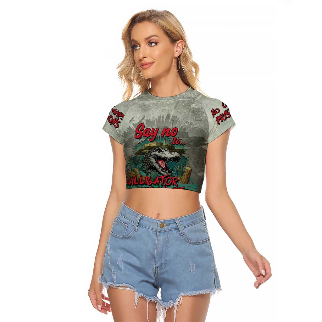 Say No To Alligator Auschwitz Raglan Cropped T Shirt - Wonder Print Shop