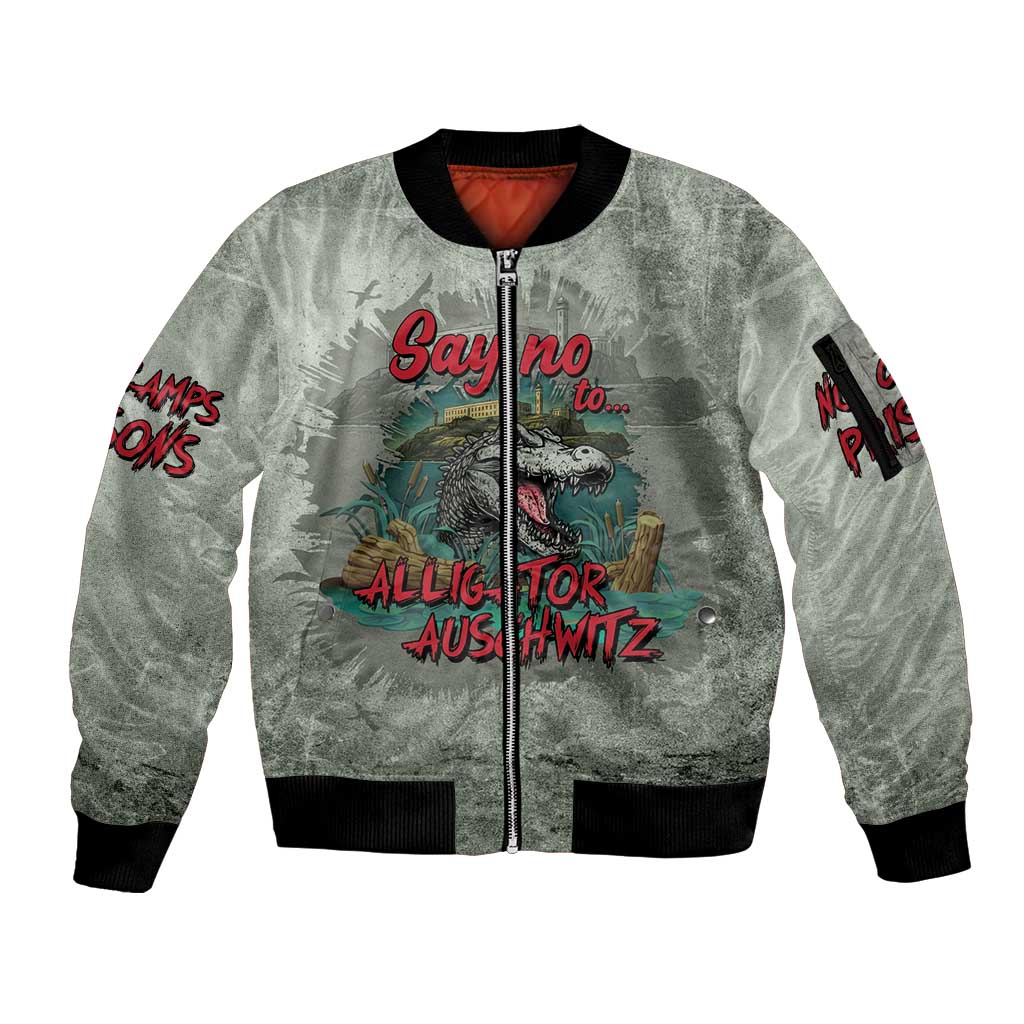 Say No To Alligator Auschwitz Sleeve Zip Bomber Jacket - Wonder Print Shop