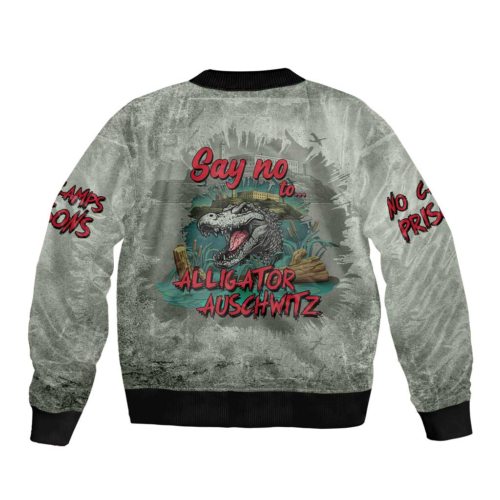 Say No To Alligator Auschwitz Sleeve Zip Bomber Jacket - Wonder Print Shop