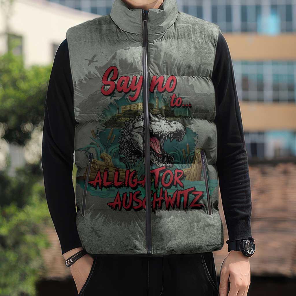 Say No To Alligator Auschwitz Sleeveless Puffer Jacket - Wonder Print Shop