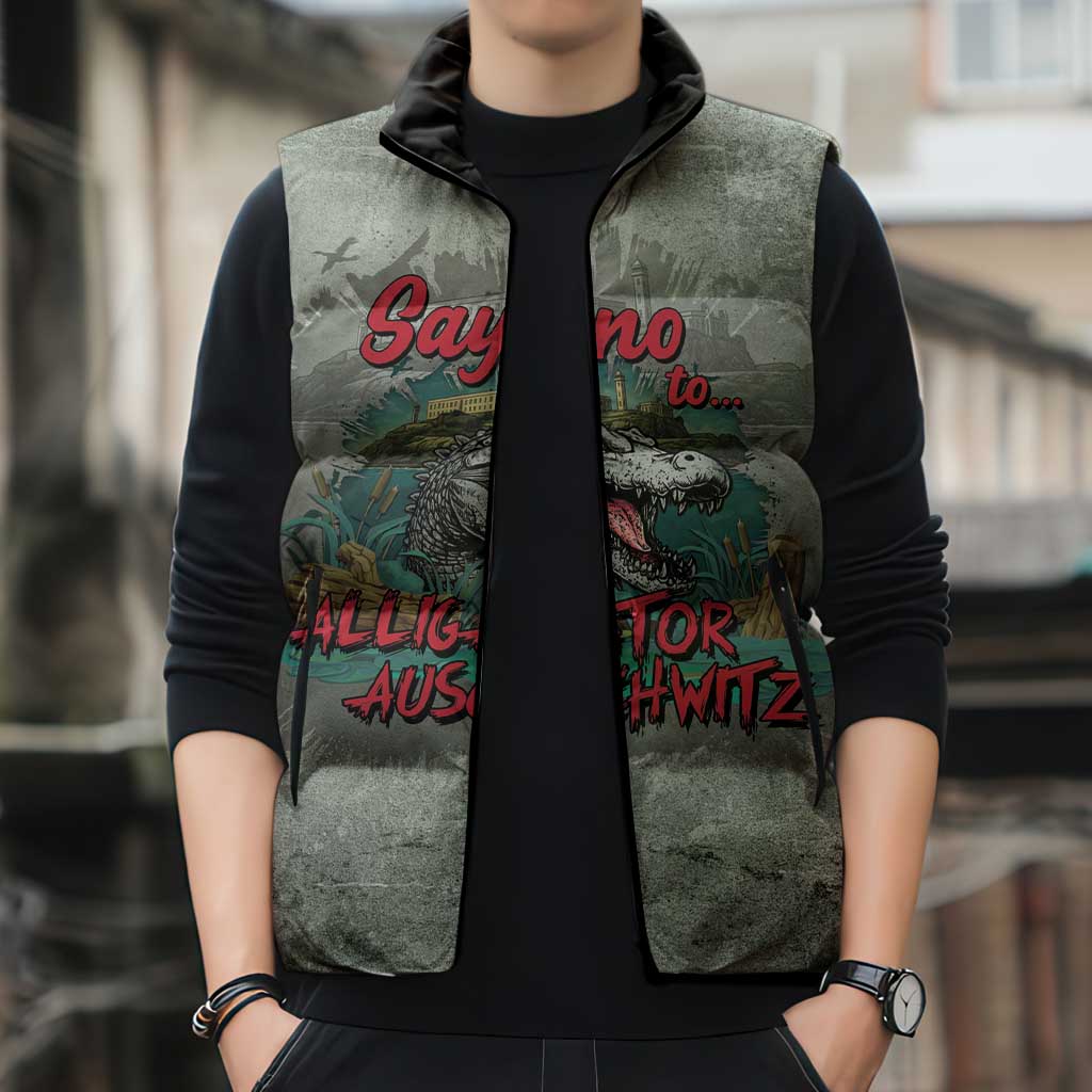 Say No To Alligator Auschwitz Sleeveless Puffer Jacket - Wonder Print Shop