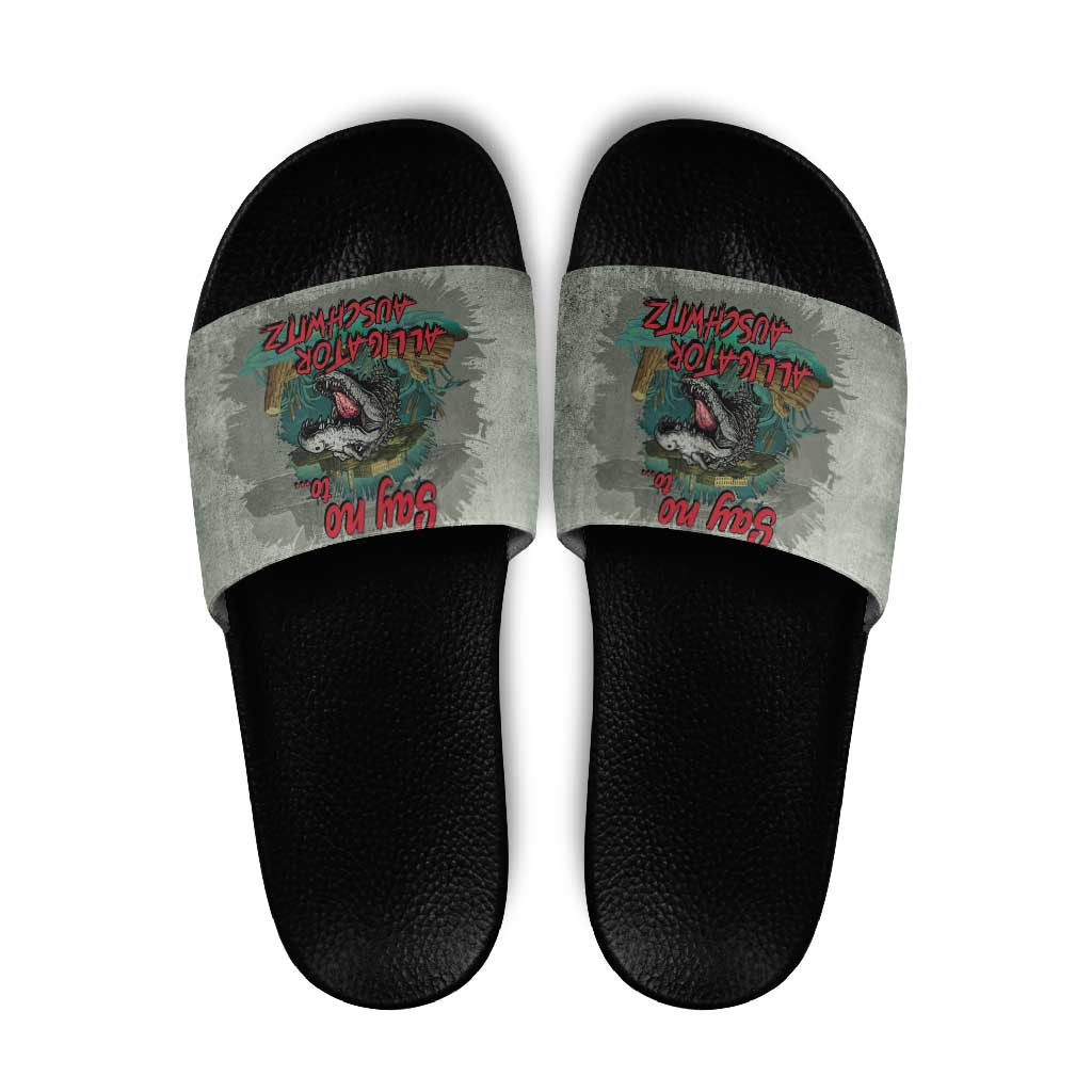 Say No To Alligator Auschwitz Slide Sandals - Wonder Print Shop