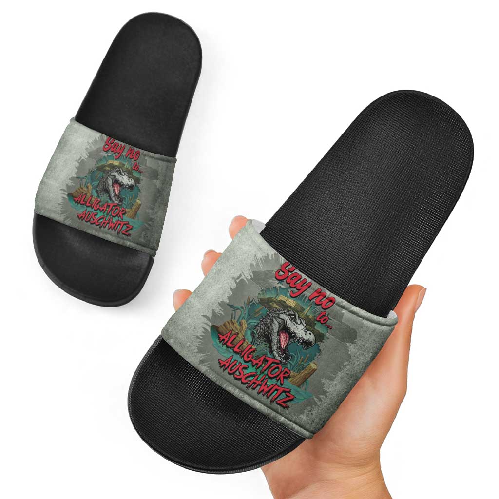 Say No To Alligator Auschwitz Slide Sandals - Wonder Print Shop