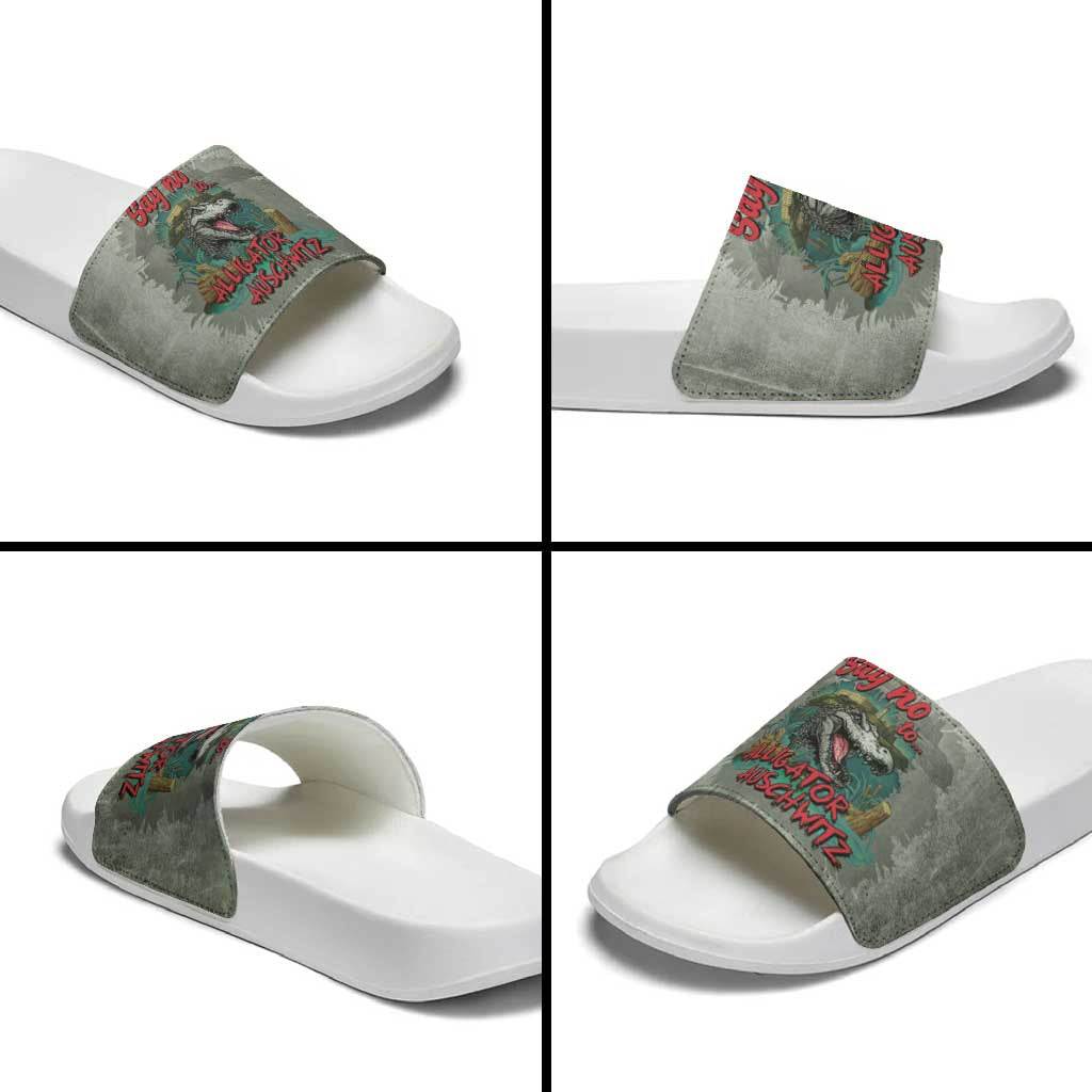 Say No To Alligator Auschwitz Slide Sandals - Wonder Print Shop