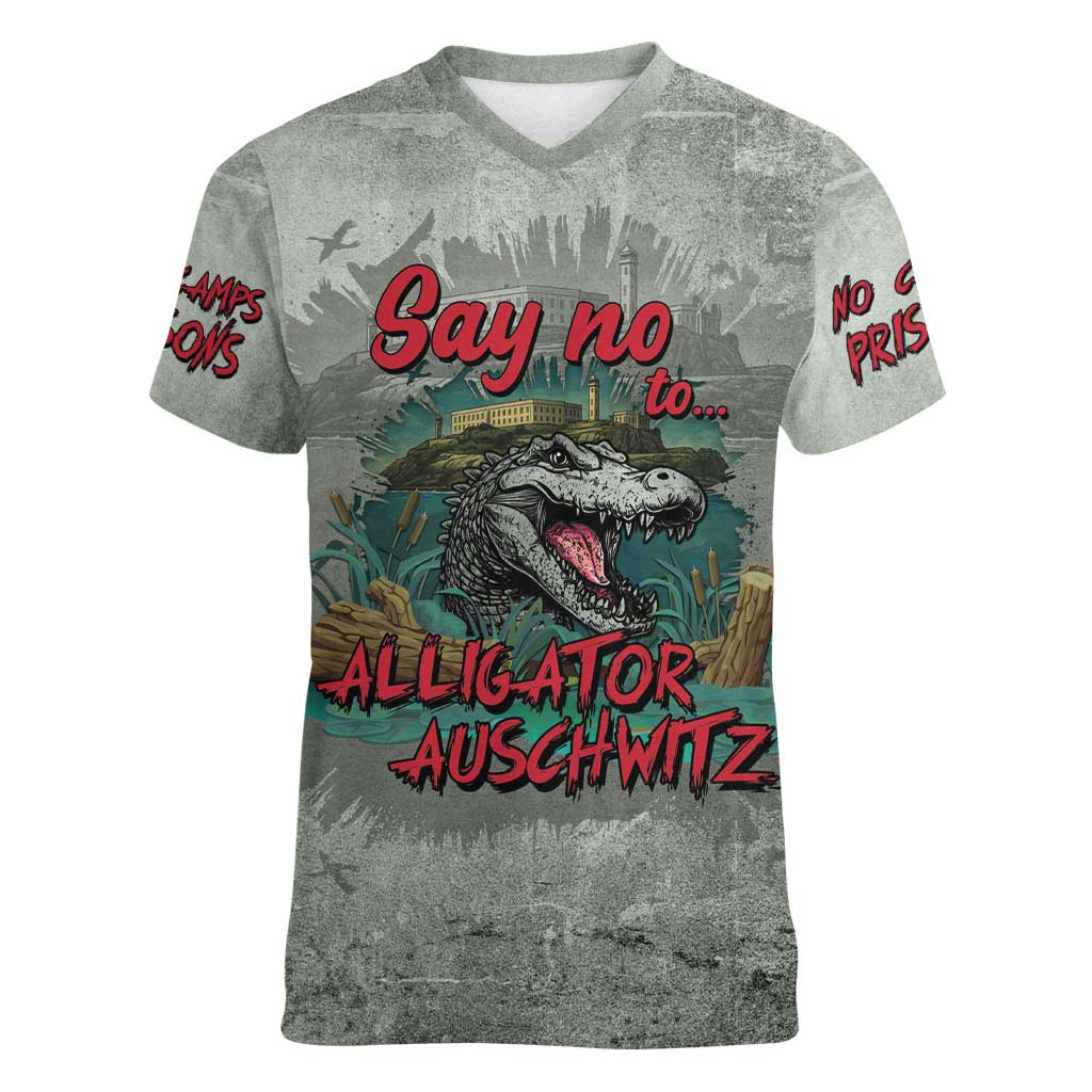 Say No To Alligator Auschwitz Women V-Neck T-Shirt - Wonder Print Shop