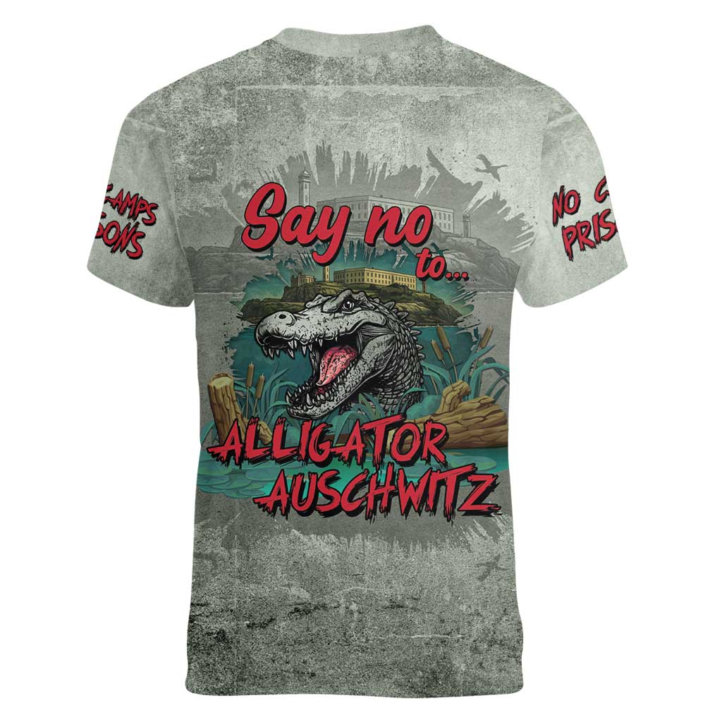 Say No To Alligator Auschwitz Women V-Neck T-Shirt - Wonder Print Shop