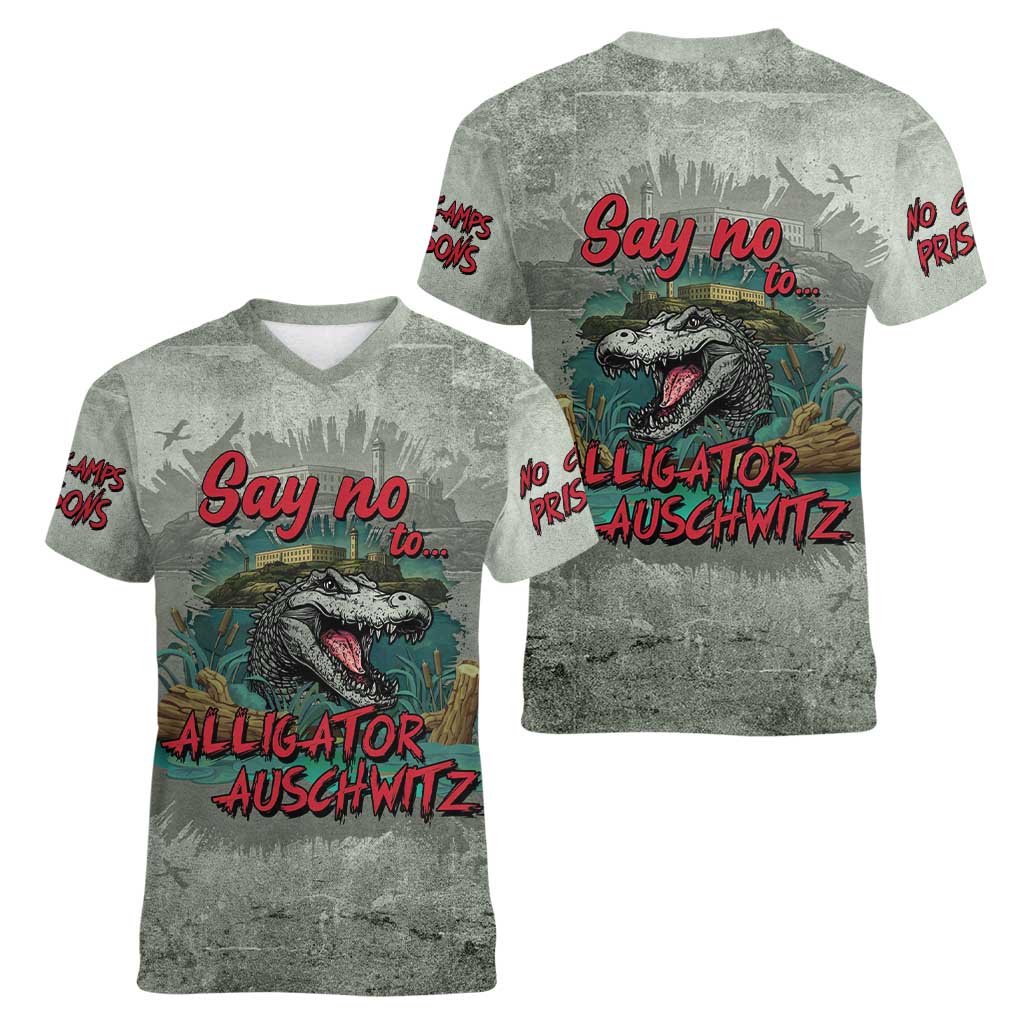 Say No To Alligator Auschwitz Women V-Neck T-Shirt - Wonder Print Shop