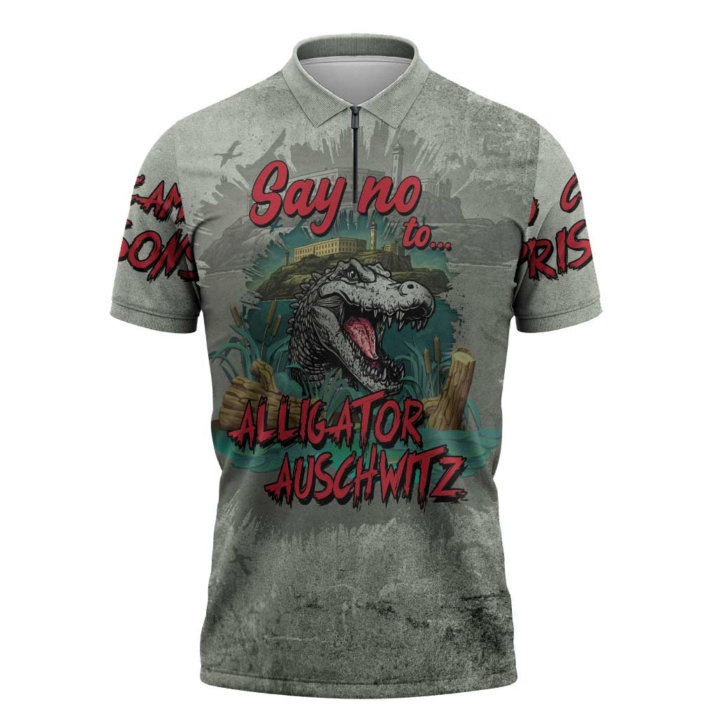 Say No To Alligator Auschwitz Zipper Polo Shirt - Wonder Print Shop