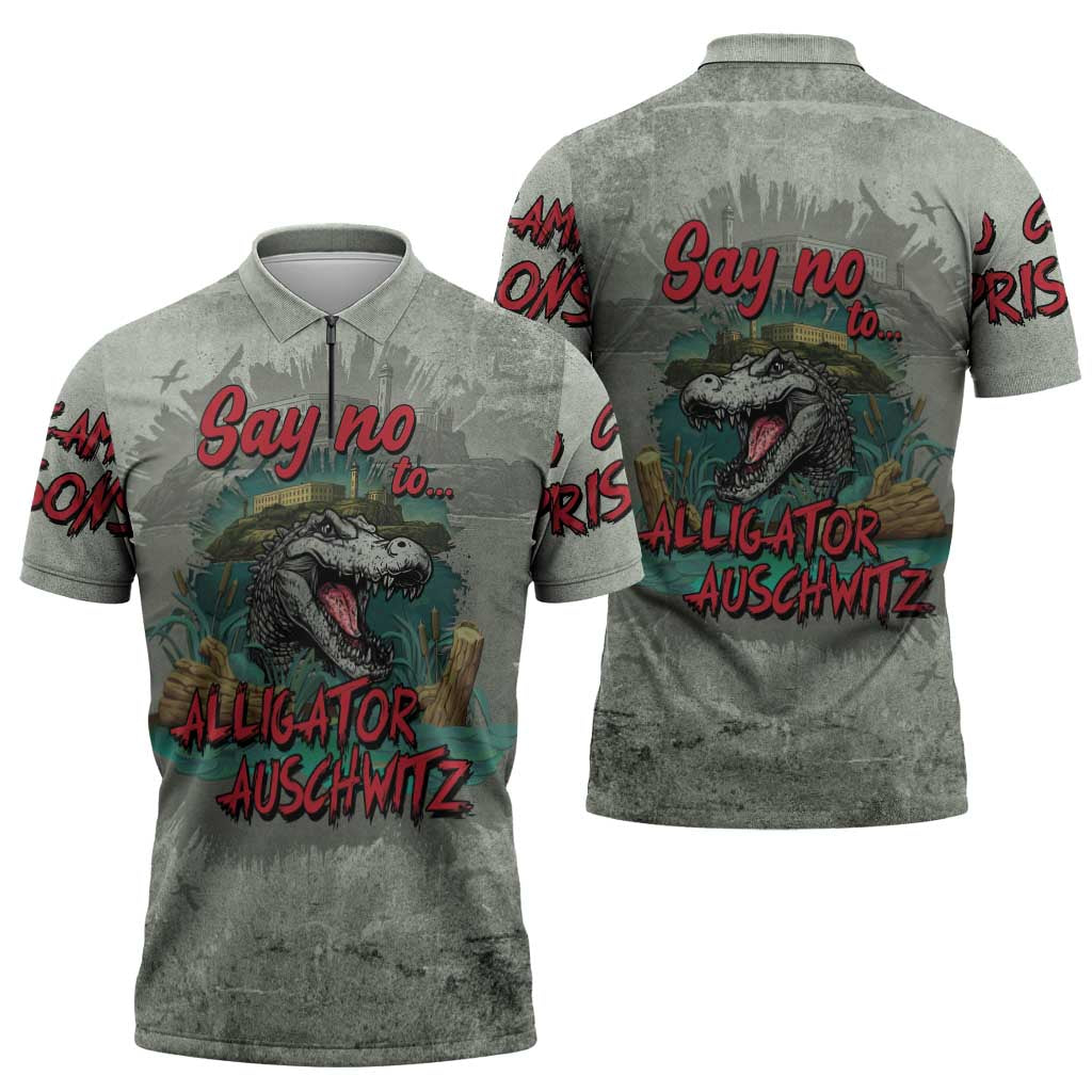 Say No To Alligator Auschwitz Zipper Polo Shirt - Wonder Print Shop