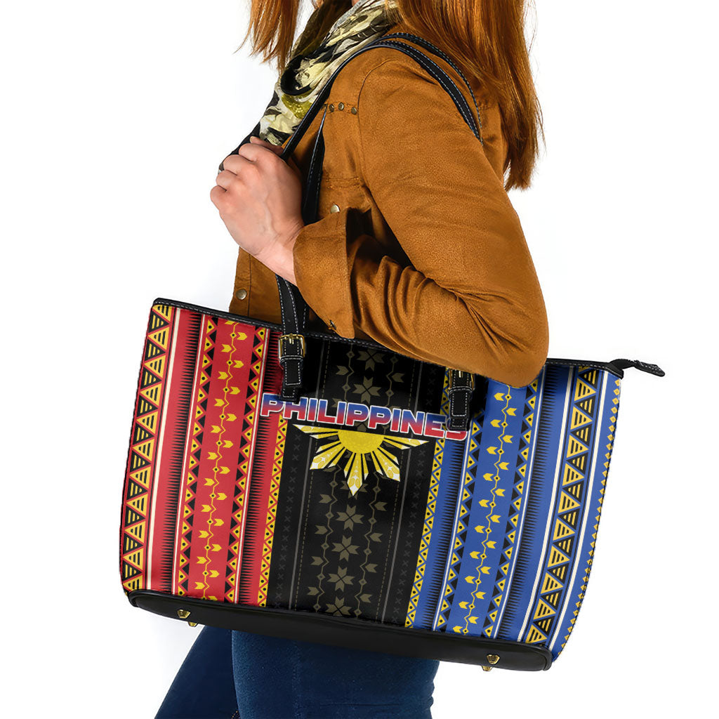 Philippines Filipinos Leather Tote Bag Igorot Tribal Inspiration Pattern Style