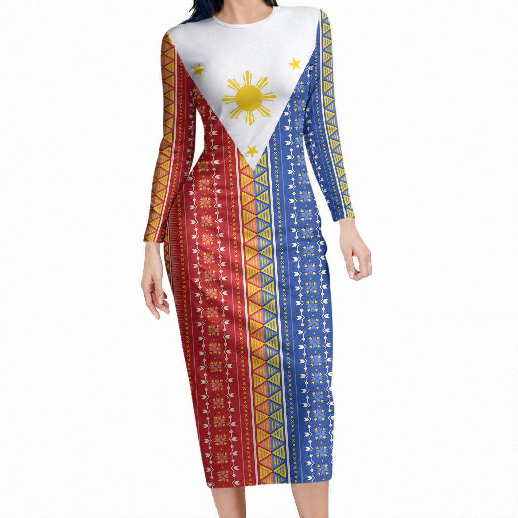 Philippines Sun Long Sleeve Bodycon Dress Igorot Tribal Inspiration LT05