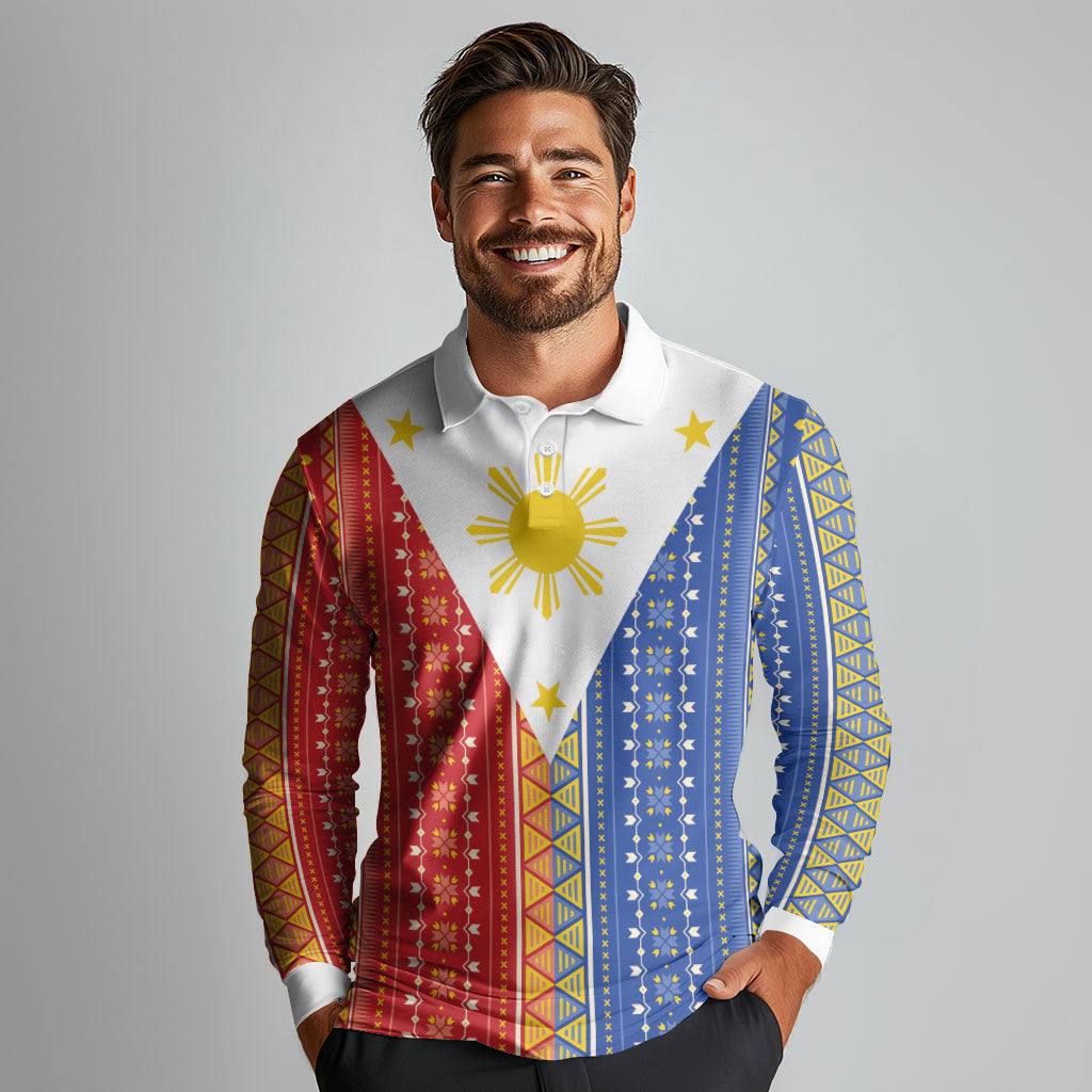 Philippines Sun Long Sleeve Polo Shirt Igorot Tribal Inspiration