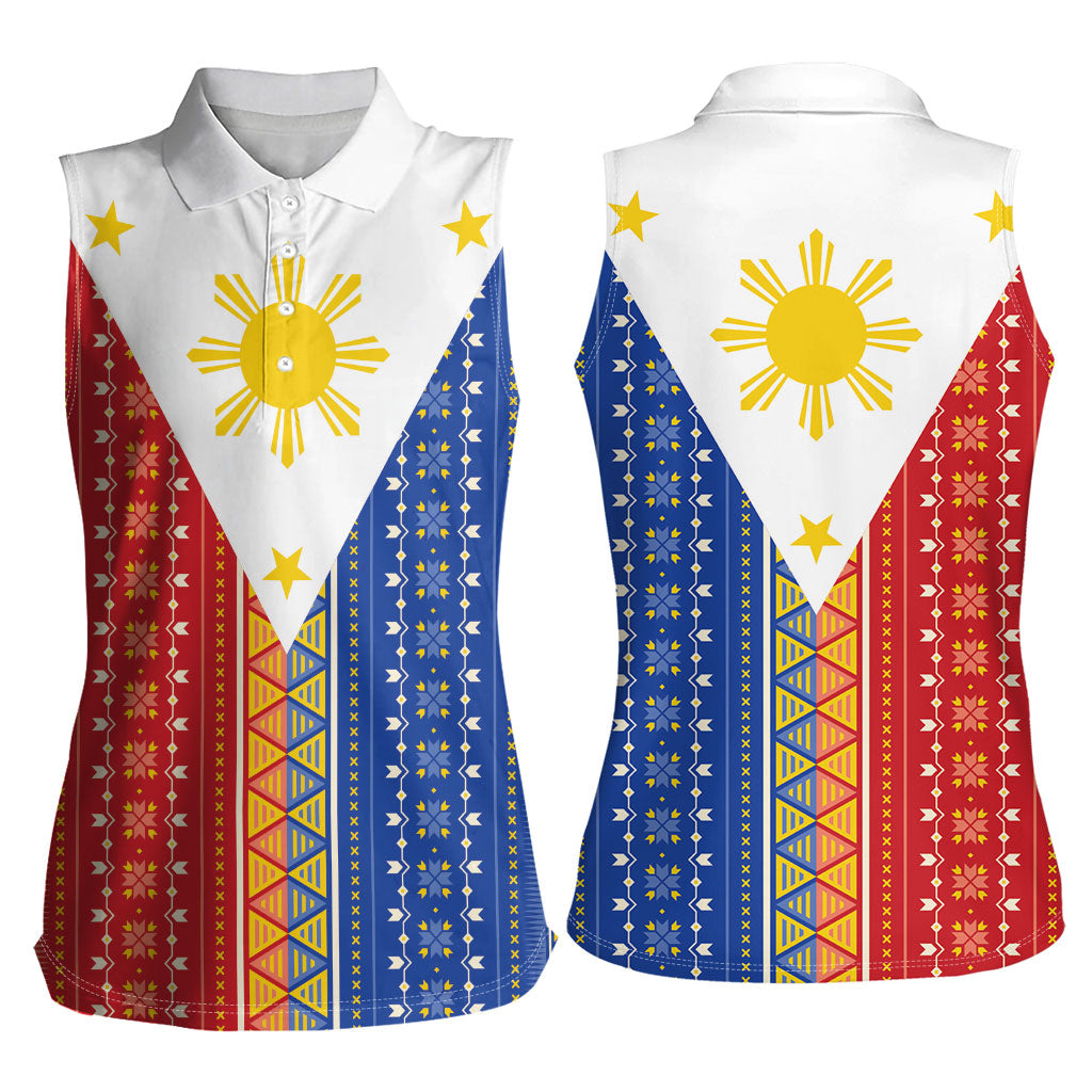 Philippines Sun Women Sleeveless Polo Shirt Igorot Tribal Inspiration