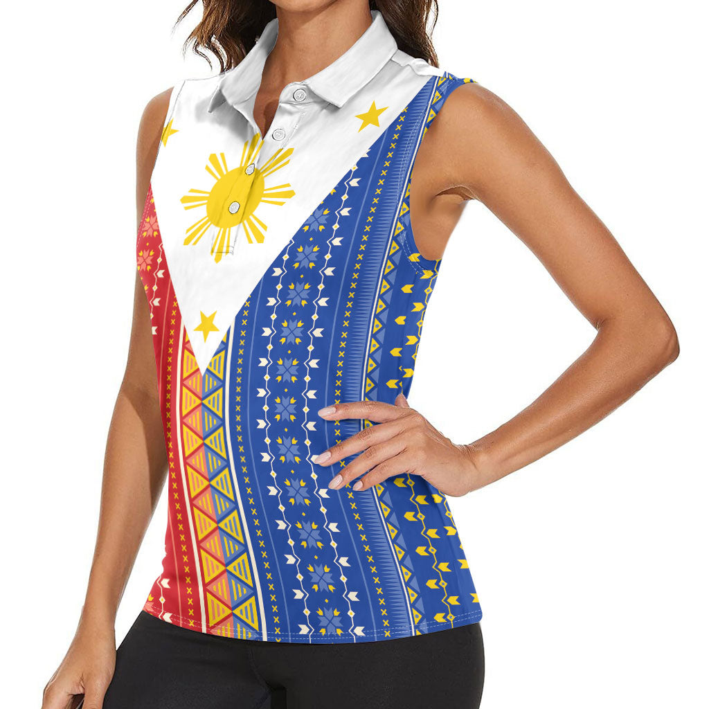 Philippines Sun Women Sleeveless Polo Shirt Igorot Tribal Inspiration