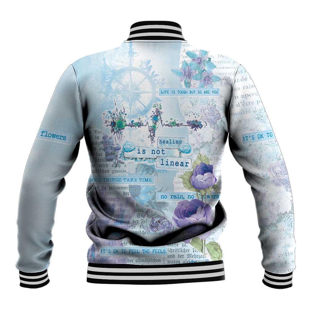Mental Health Baseball Jacket Healing Is Not Linear - Wonder Print Shop