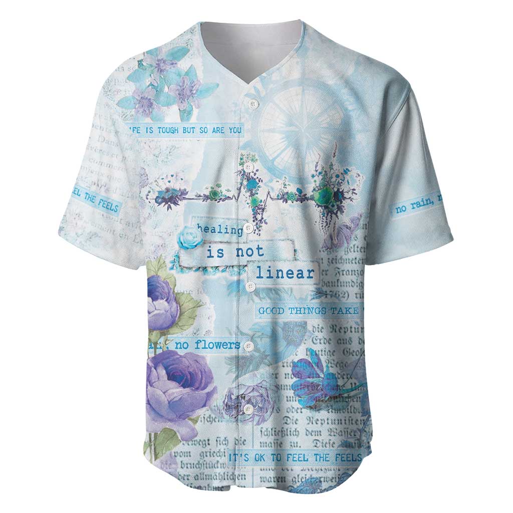Mental Health Baseball Jersey Healing Is Not Linear - Wonder Print Shop