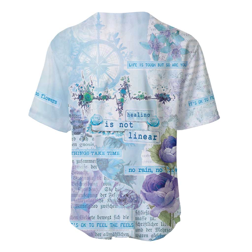 Mental Health Baseball Jersey Healing Is Not Linear - Wonder Print Shop