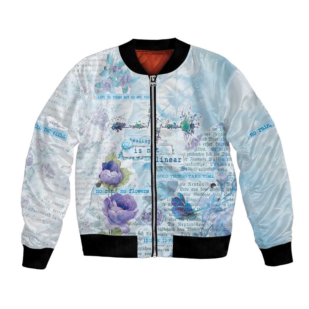 Mental Health Bomber Jacket Healing Is Not Linear - Wonder Print Shop