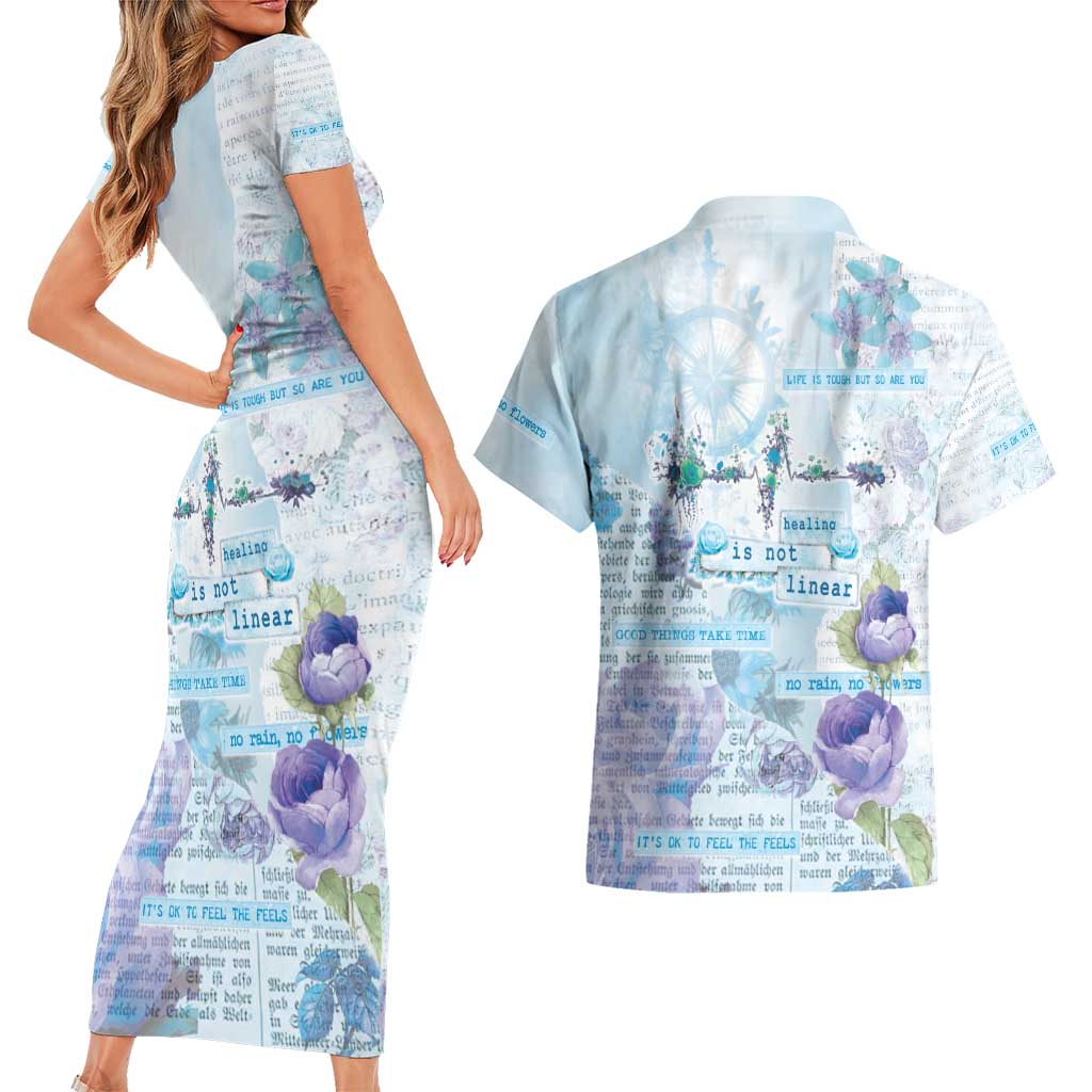 Mental Health Couples Matching Short Sleeve Bodycon Dress and Hawaiian Shirt Healing Is Not Linear - Wonder Print Shop