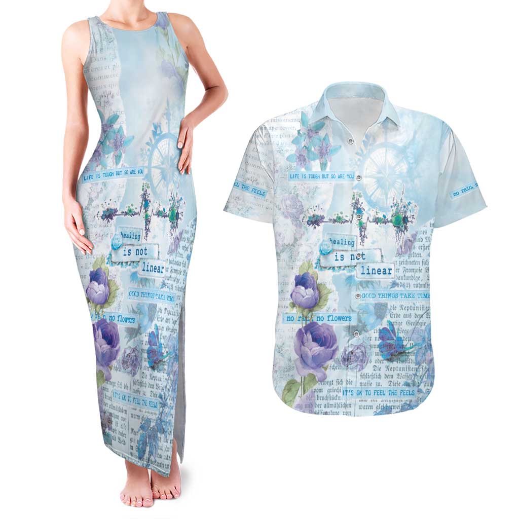 Mental Health Couples Matching Tank Maxi Dress and Hawaiian Shirt Healing Is Not Linear - Wonder Print Shop