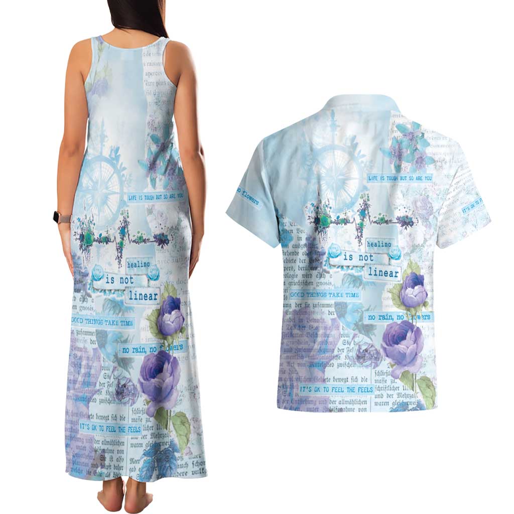 Mental Health Couples Matching Tank Maxi Dress and Hawaiian Shirt Healing Is Not Linear - Wonder Print Shop