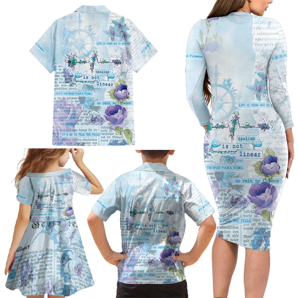 Mental Health Family Matching Long Sleeve Bodycon Dress and Hawaiian Shirt Healing Is Not Linear - Wonder Print Shop