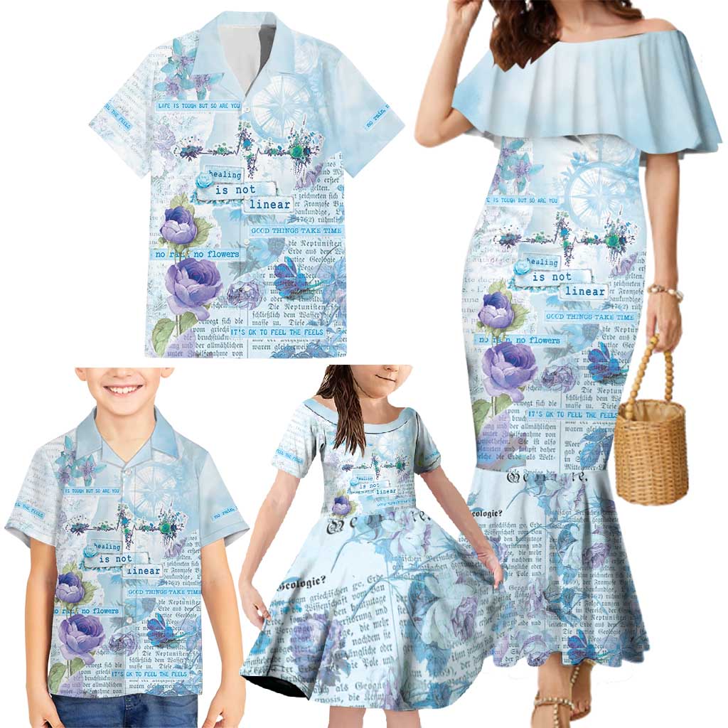 Mental Health Family Matching Mermaid Dress and Hawaiian Shirt Healing Is Not Linear - Wonder Print Shop
