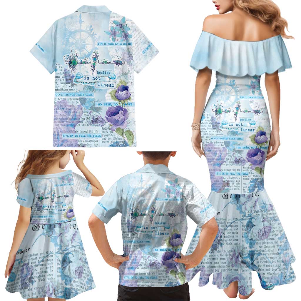 Mental Health Family Matching Mermaid Dress and Hawaiian Shirt Healing Is Not Linear - Wonder Print Shop