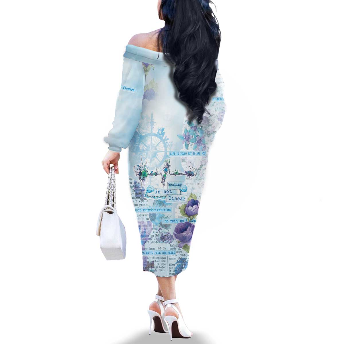 Mental Health Family Matching Off The Shoulder Long Sleeve Dress and Hawaiian Shirt Healing Is Not Linear - Wonder Print Shop