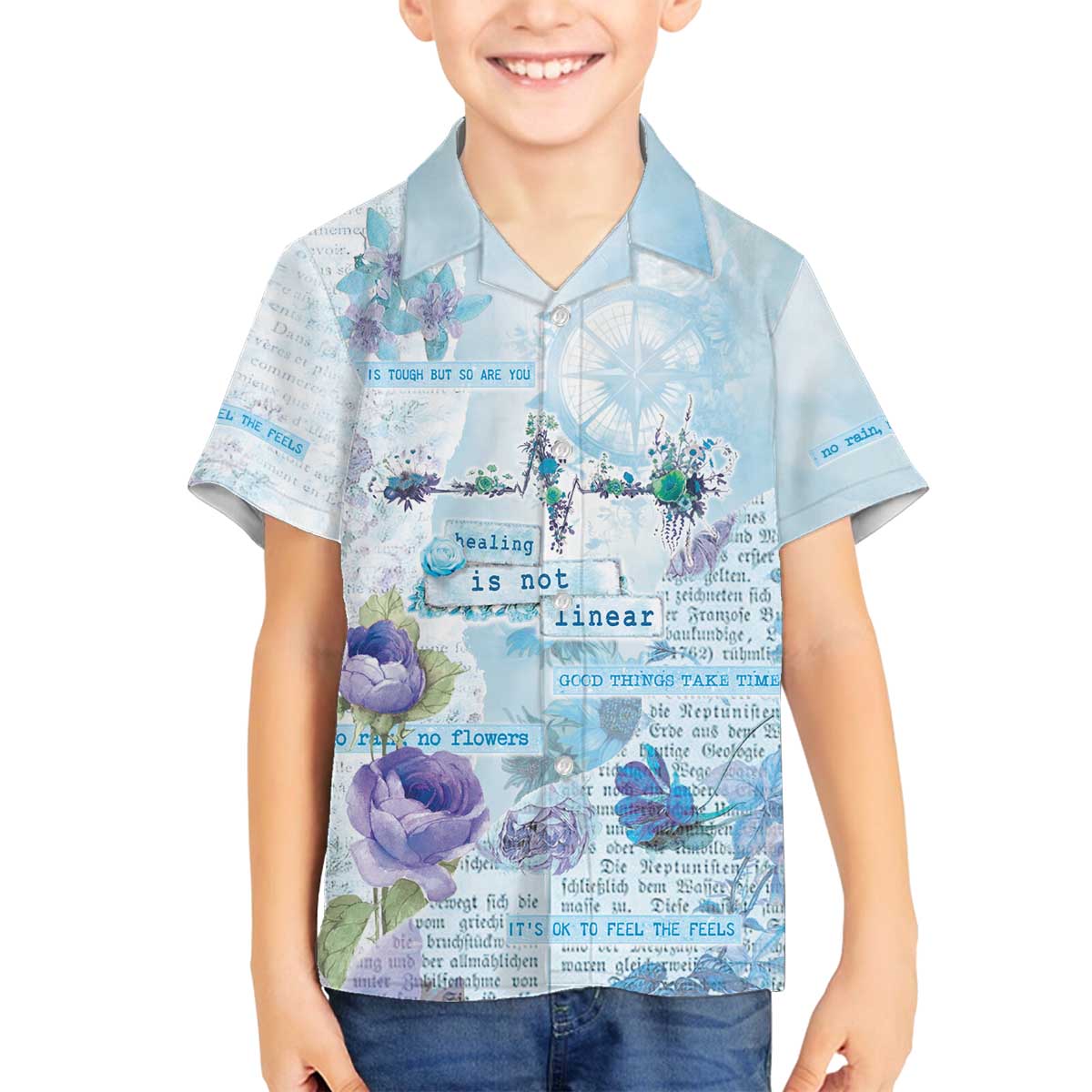 Mental Health Family Matching Off The Shoulder Long Sleeve Dress and Hawaiian Shirt Healing Is Not Linear - Wonder Print Shop